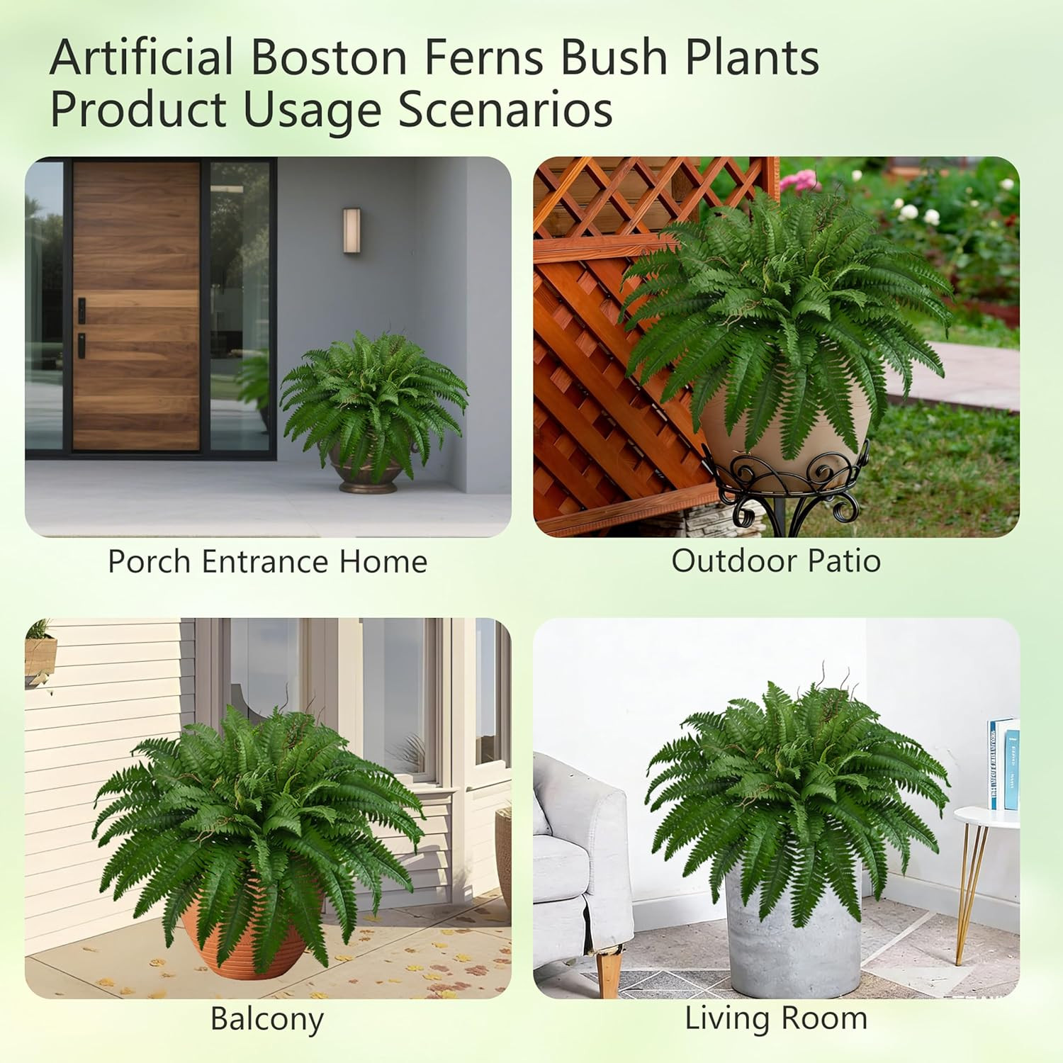 42In Artificial Boston Ferns Bush, Set of 2 Large Faux Ferns Plants, 79 Branches