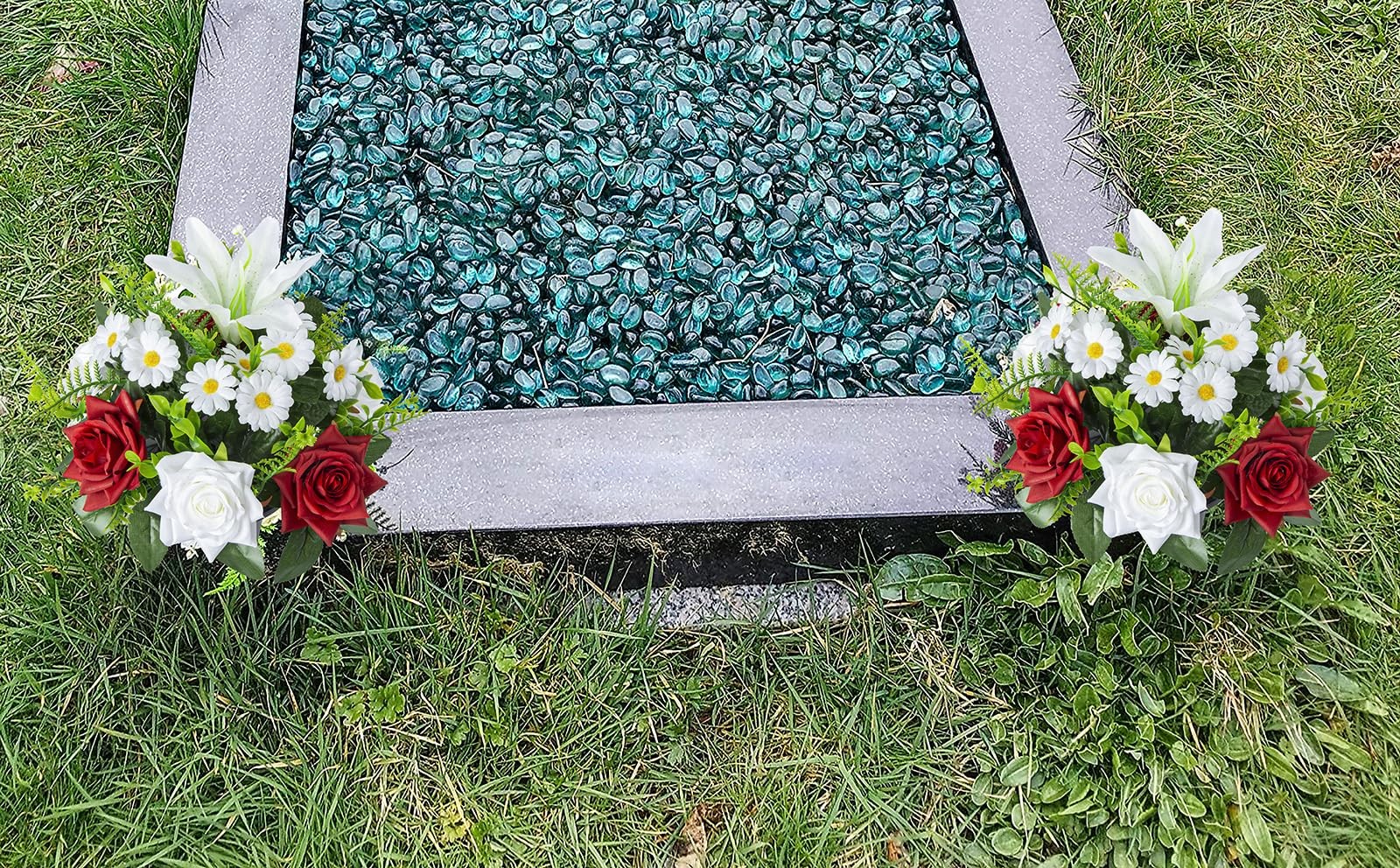 Artificial Grave Flowers in Pots, Artificial Rose Lily Daisy Memorial Flowers…