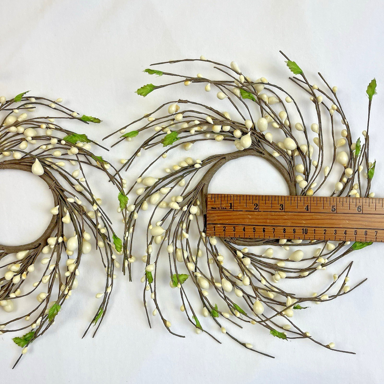 NEW Primitive Pip Berry Wreaths/Candle Rings 3.25″ IVORY/Leaves – ONE SET OF 2