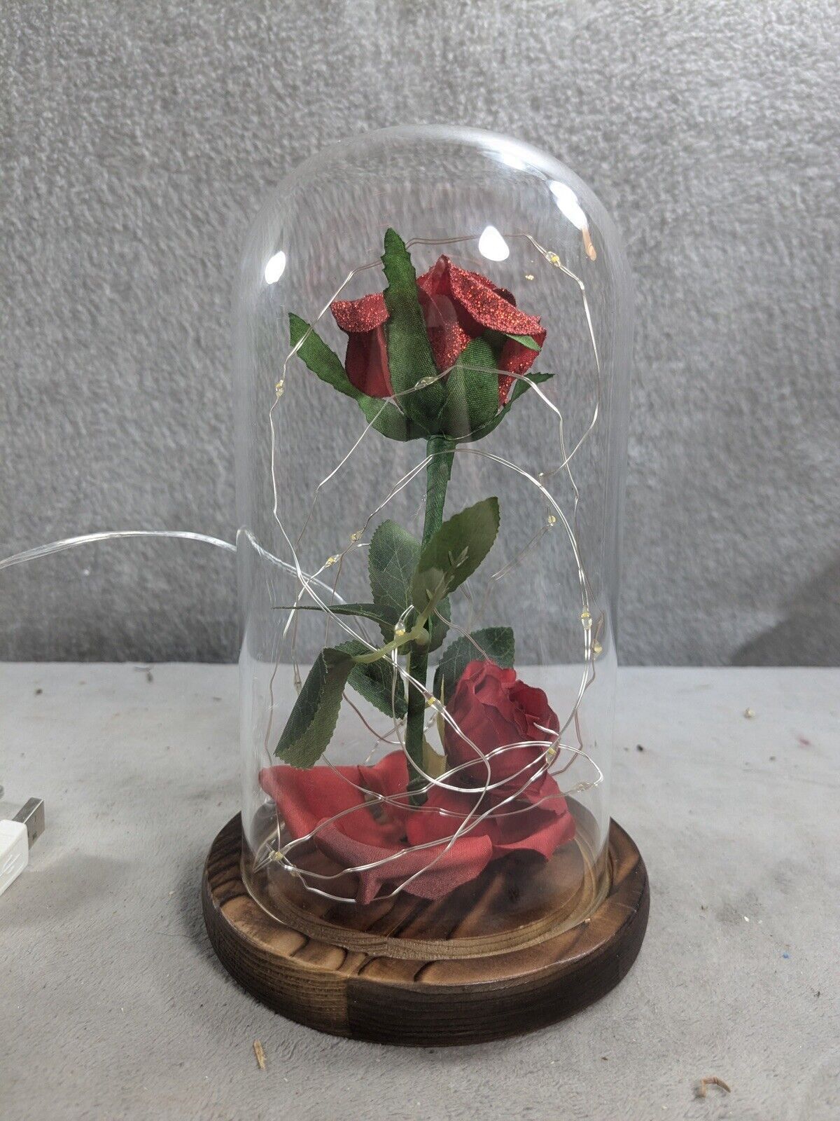 Forever Rose Flower in Dome Glass Fairy LED Light Valentine’s Day Birthday Gift