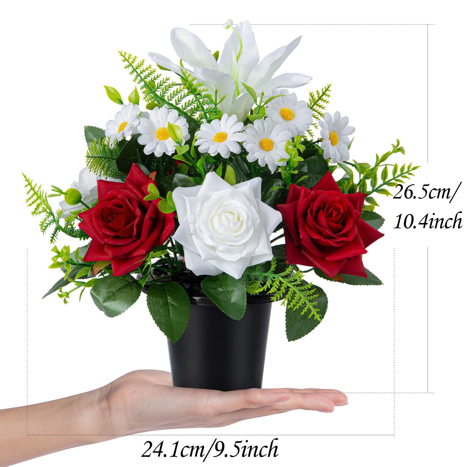 Artificial Grave Flowers in Pots, Artificial Rose Lily Daisy Memorial Flowers…