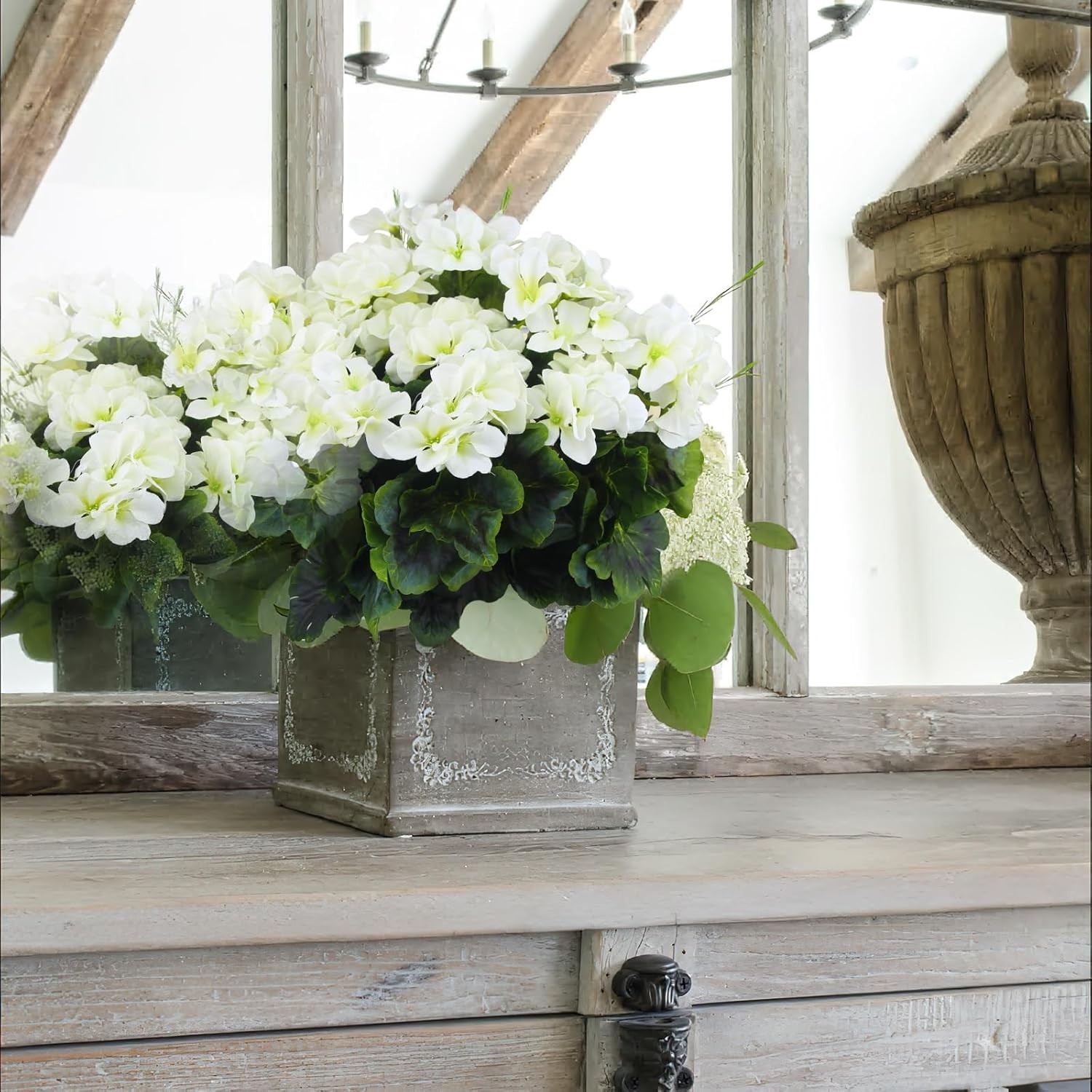 2 Pcs Artificial Geraniums for Outdoors Silk Cemetery Flowers White Faux Flowers