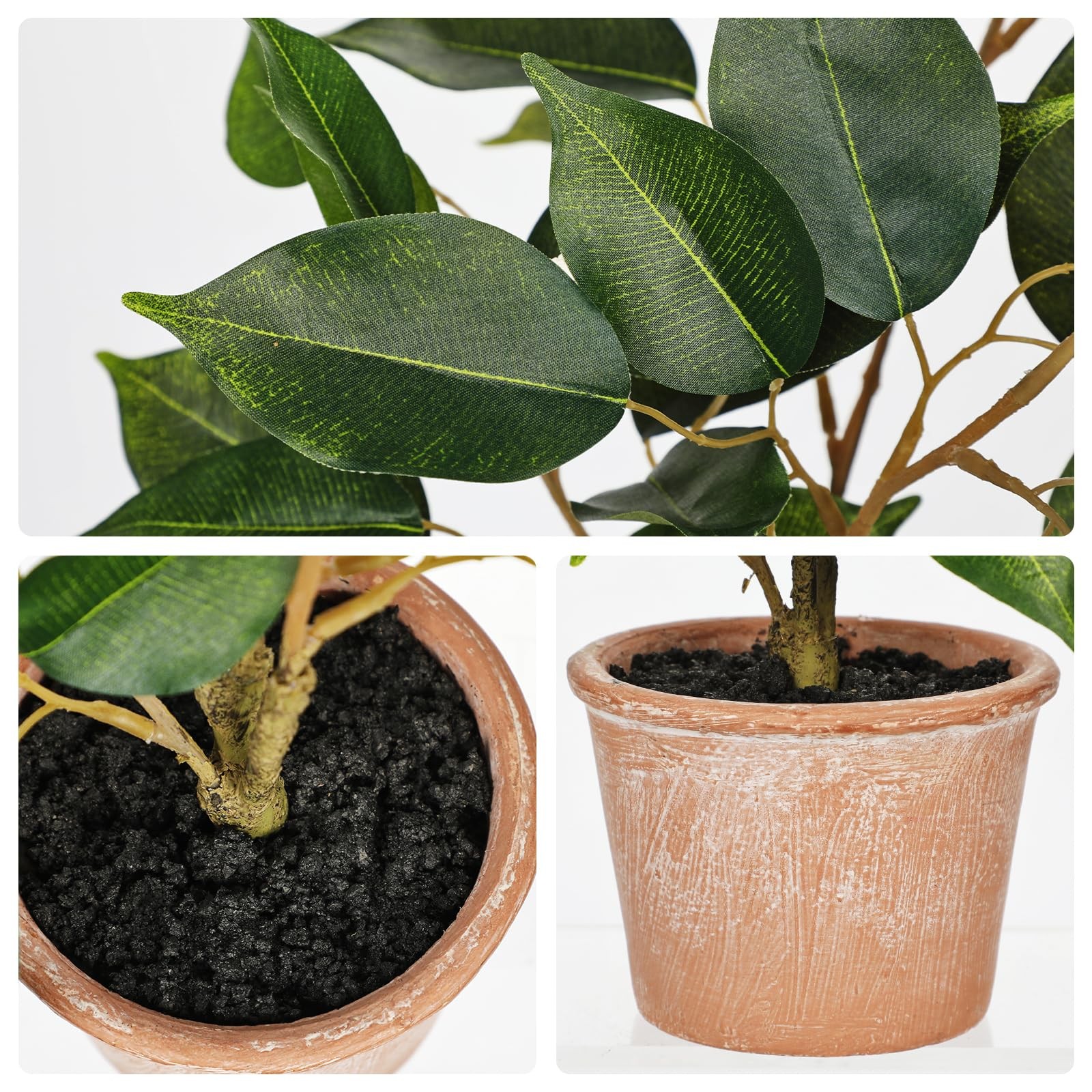 Small Artificial Ficus Banyan Tree Silk Plant Terracotta Pot 13 Inch