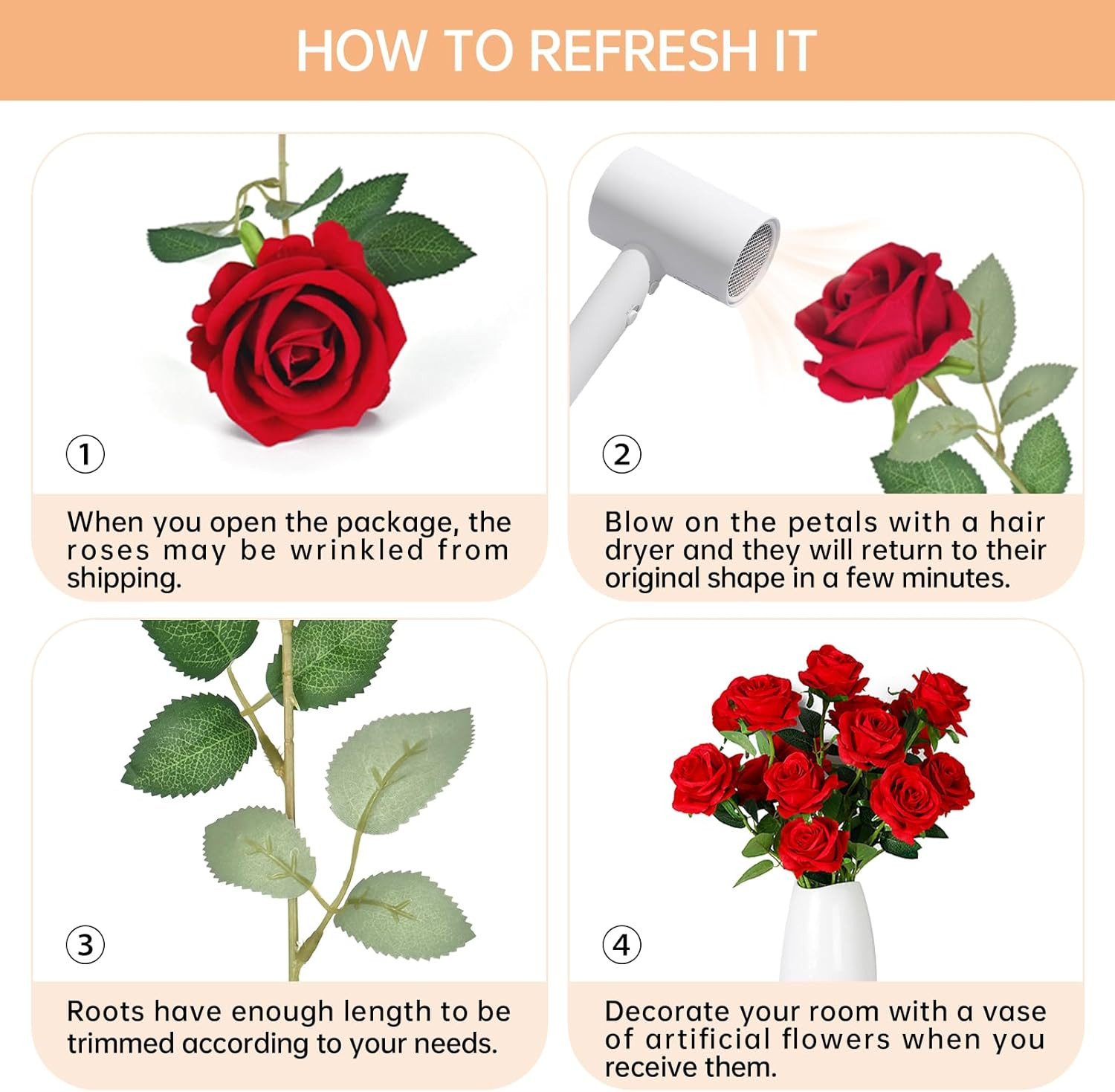 200 Pack Artificial Silk Roses – Rose Red Fake Flowers for Home & Wedding Decor