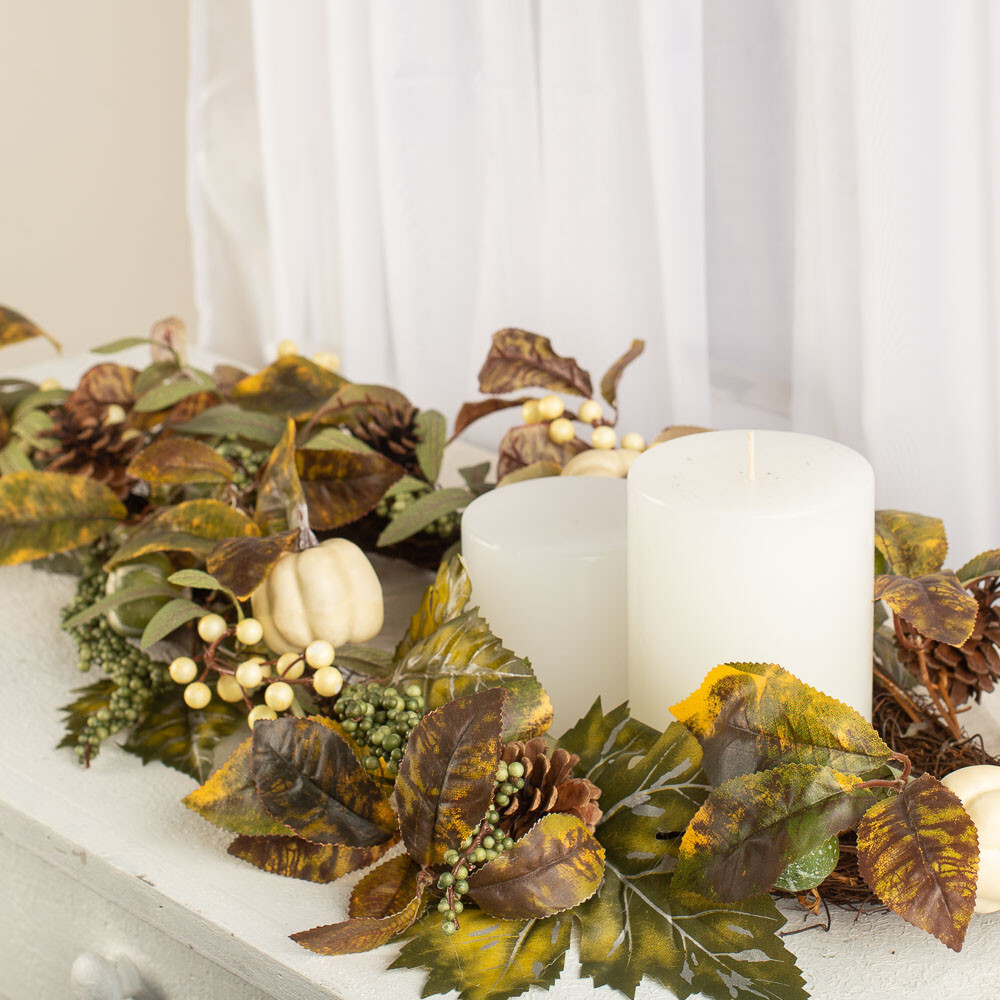 54″ Artificial White Pumpkin and Pinecone Fall Garland
