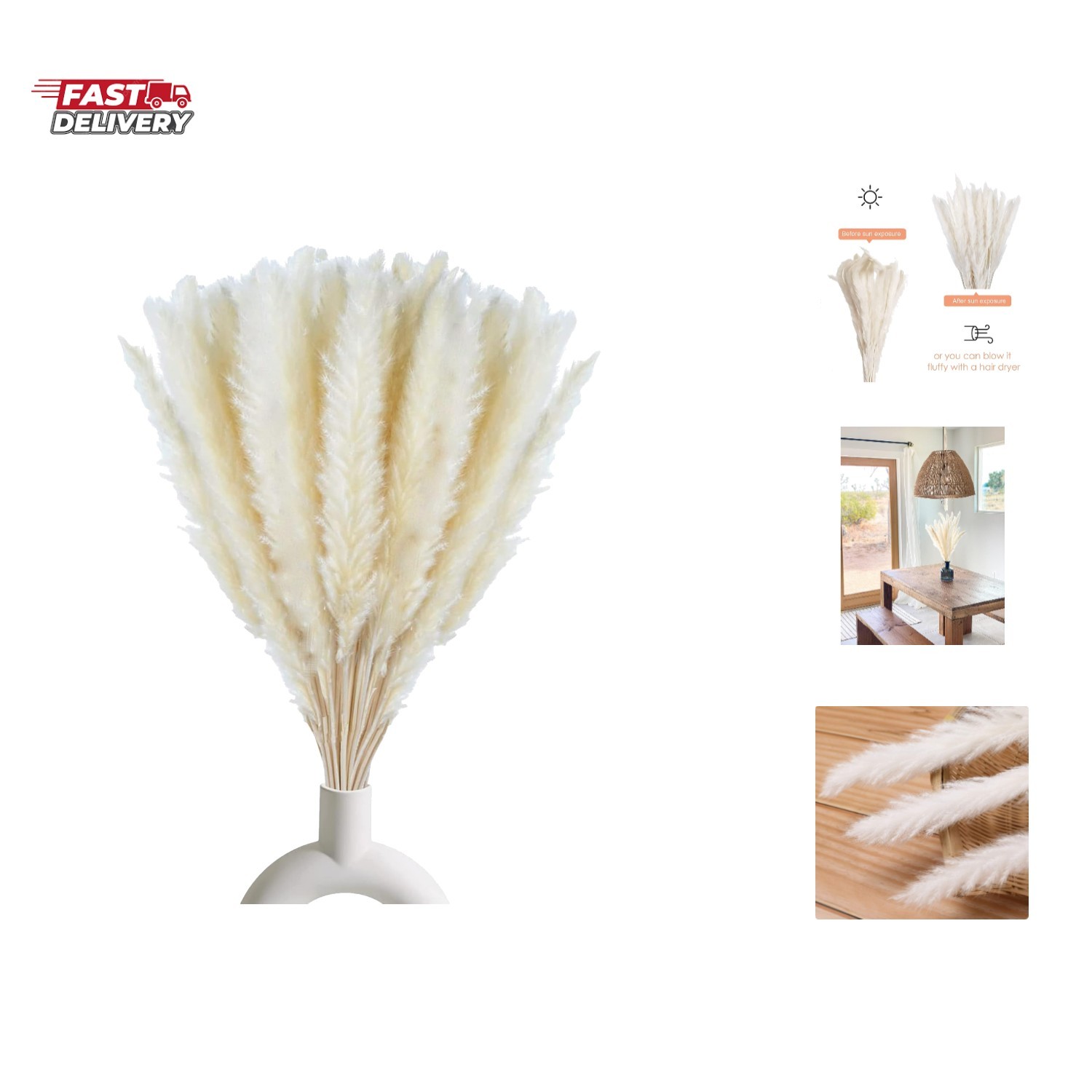 30 Pcs White Pampas Grass ,17 inch/45 cm Natural Dried Pampas Grass Branches …