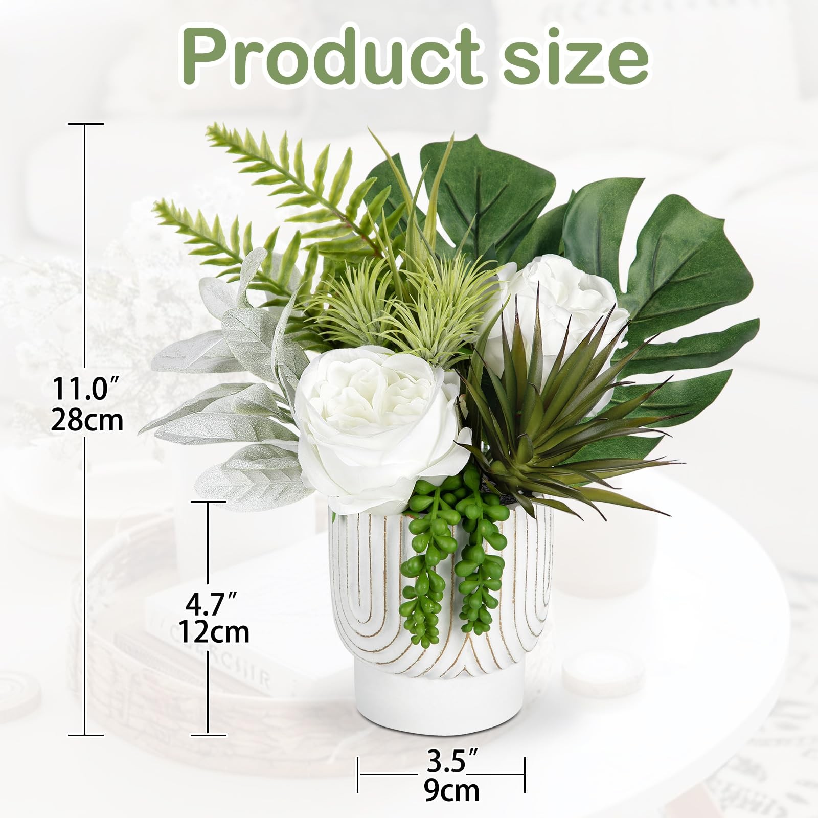 Faux Peony with Pot Small Table Plant Fake Flowers in White Vase for Home Dec…