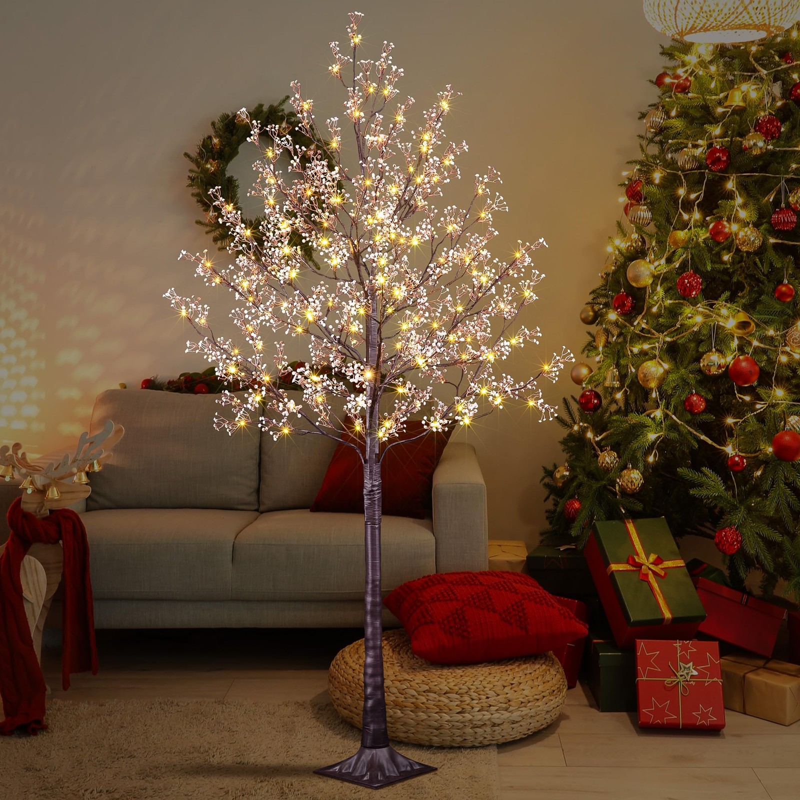Lighted Gypsophila Tree 6FT 176 LED Artificial Baby Breath Flowers with Light…