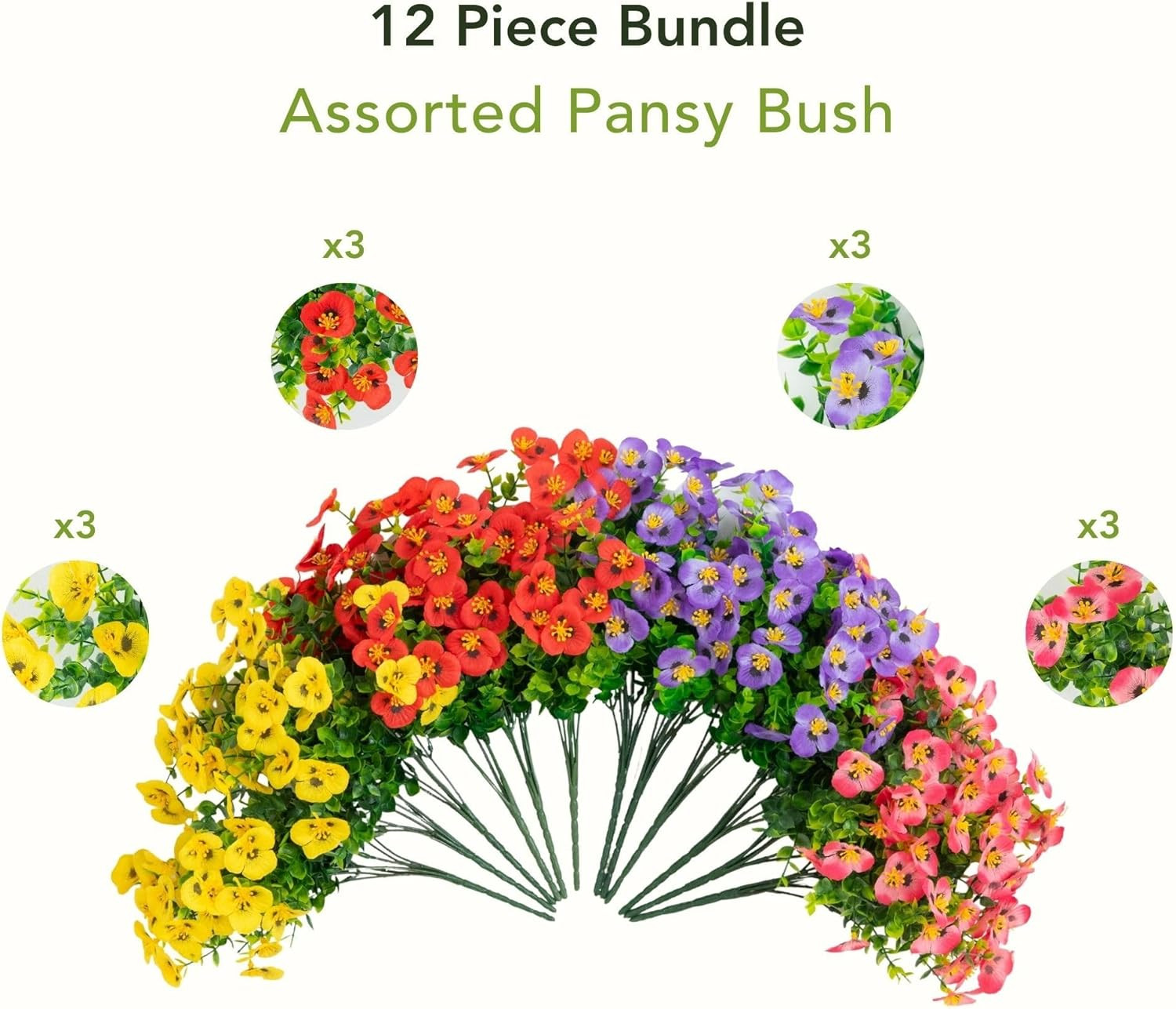 13In. UV Resistant Artificial Pansy Bush (Indoor/Outdoor) – Set of 12