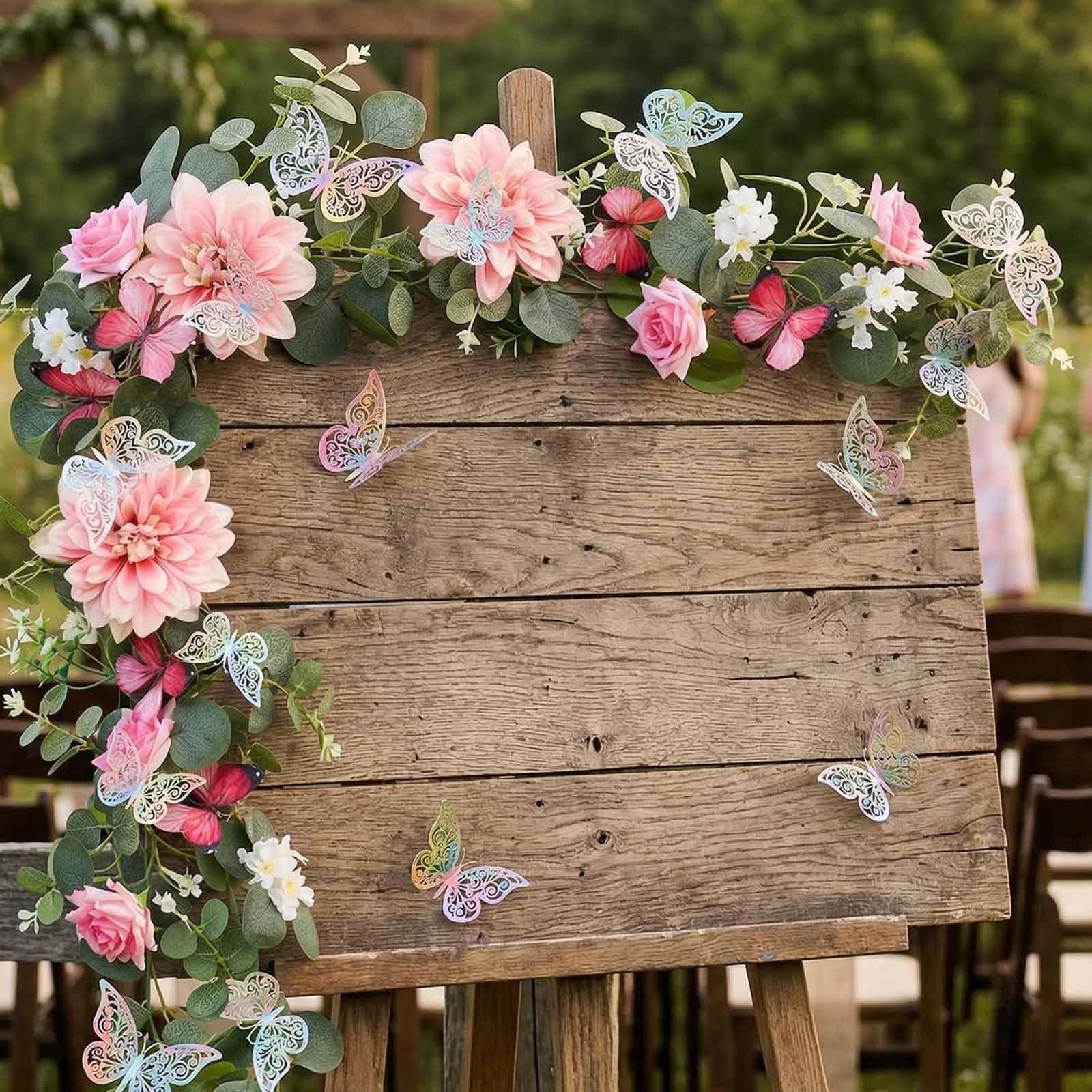 Artificial Eucalyptus Flower Garland Butterfly Hanging Floral Wreath Outdoor
