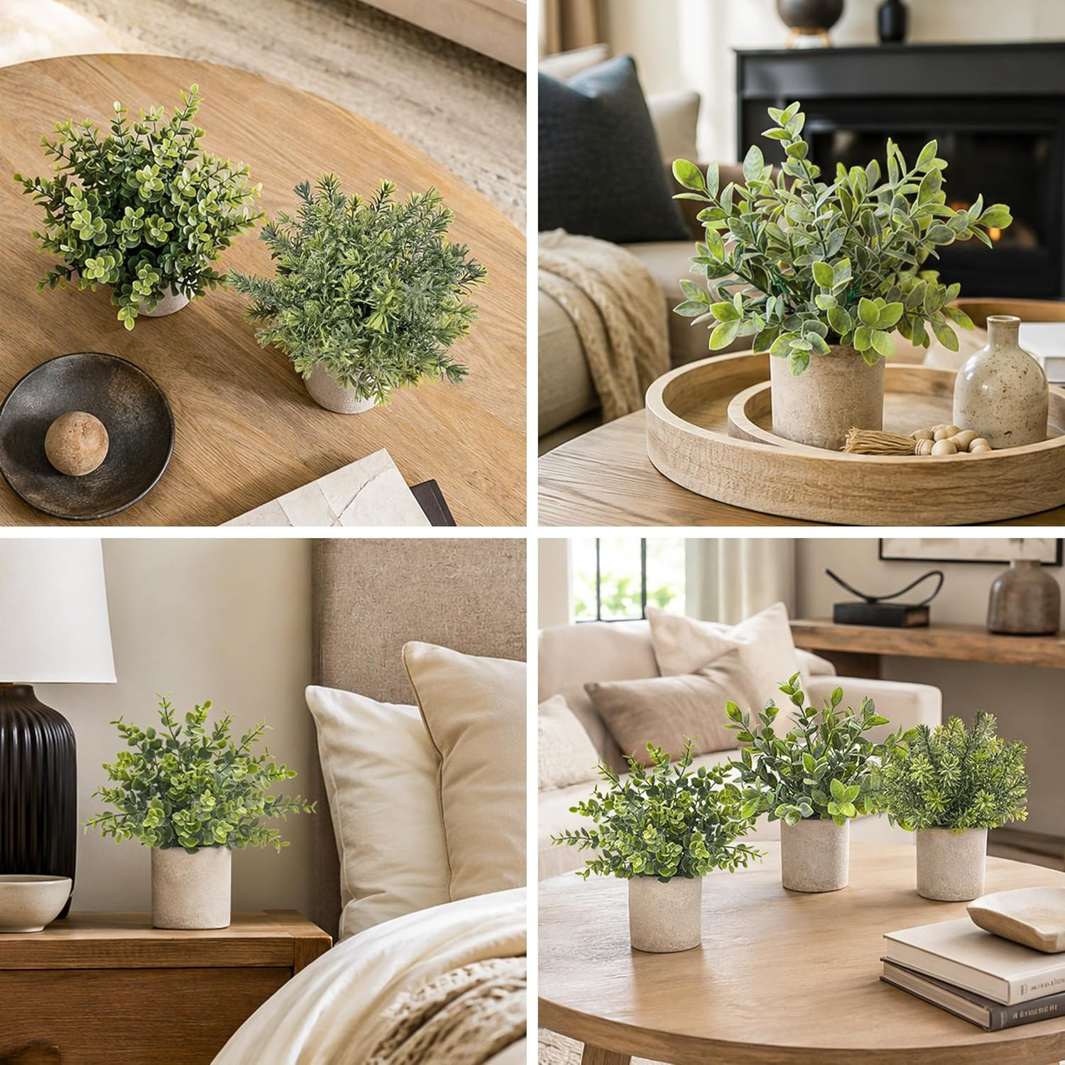 3 Pack Mini Potted Fake Plants Artificial Plastic Eucalyptus Plants Topiaries fo