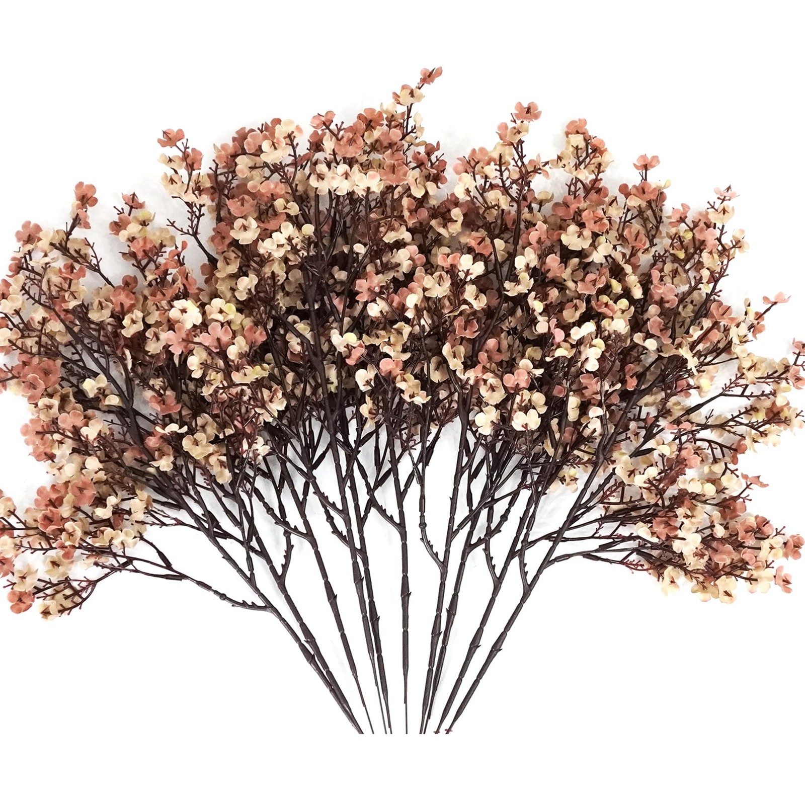 10 PCS Babys Breath Artificial Flowers Fake Silk Floral Decor Beige Brown