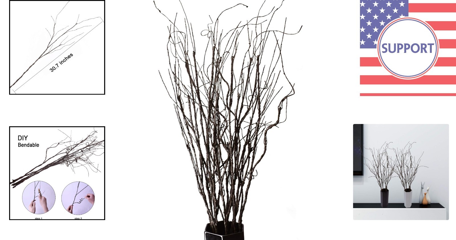 10PCS Vintage Curly Willow Branches – 30.7 Inch Artificial Twigs for DIY Decor
