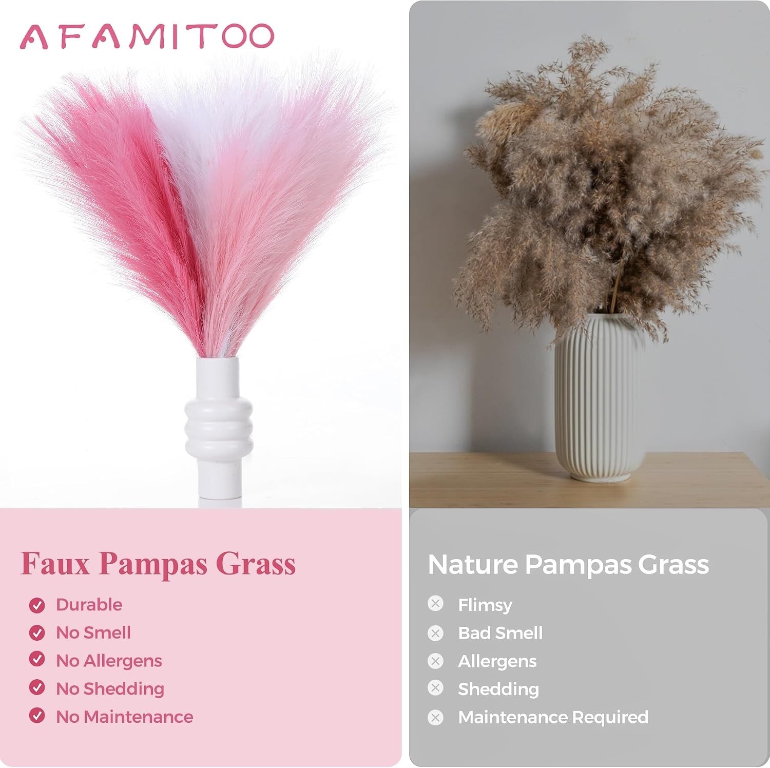 Lightweight Faux Pampas Grass Collection – 6 Stems, 17.7 Inches for Home Styling
