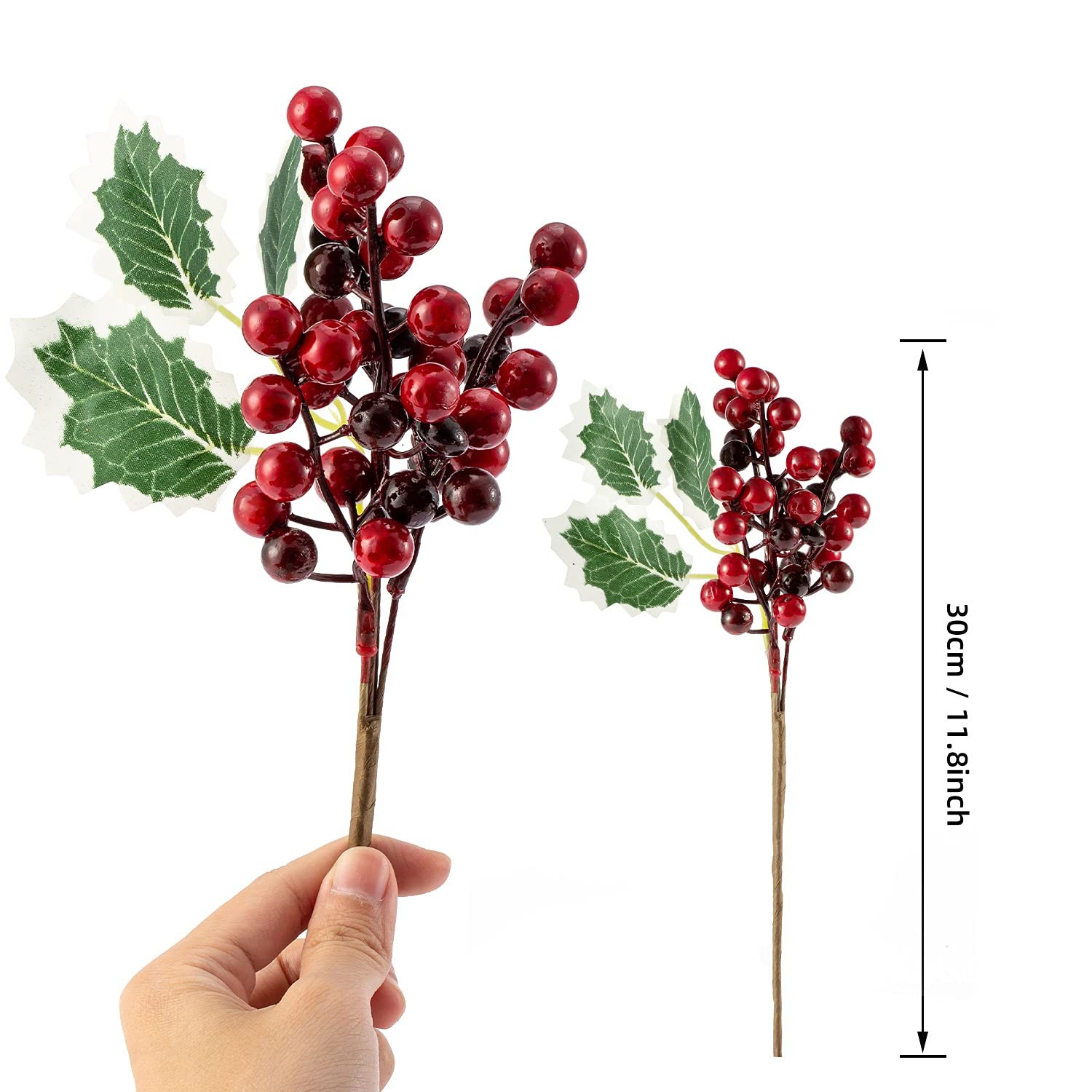 Red Berry Pine Branches 16 Pack 9-14 Inch for Christmas Wreath Decor