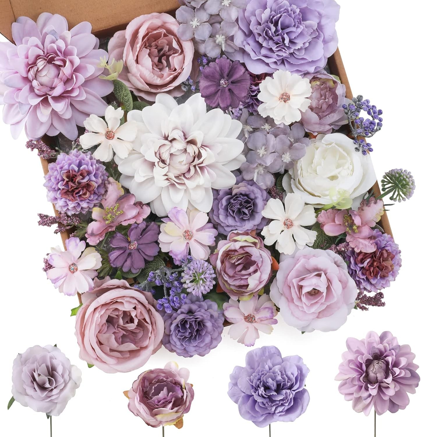 Artificial Flowers Combo Purple Flowers Mix Silk Flowers Dahlia Roses with Stems