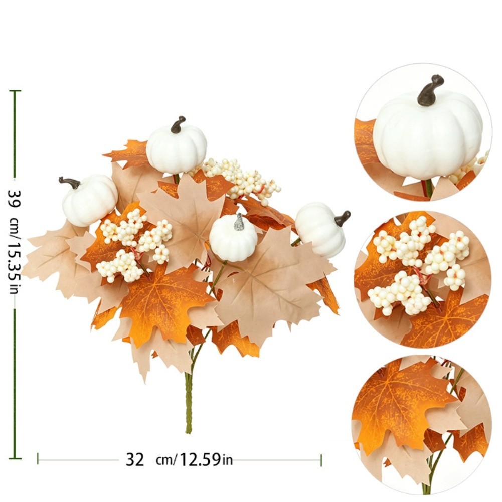 Artificial For Bouquet 12.6in with Pink Pumpkin Maple Leaves and Berries