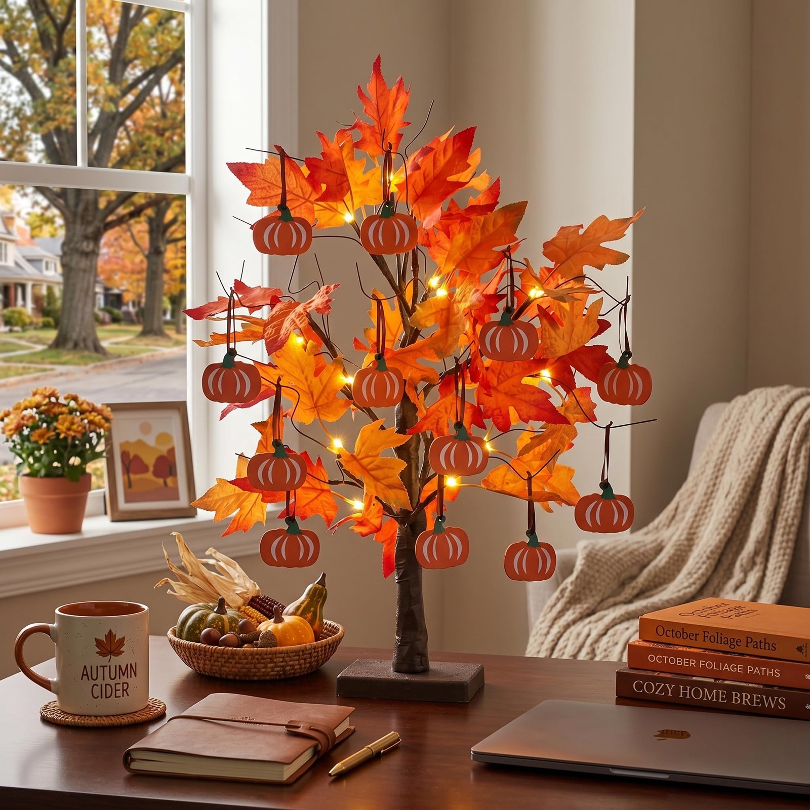 Fall Decorations for Home, Thanksgiving Decorations, 24”2FT Lighted Maple Lea…