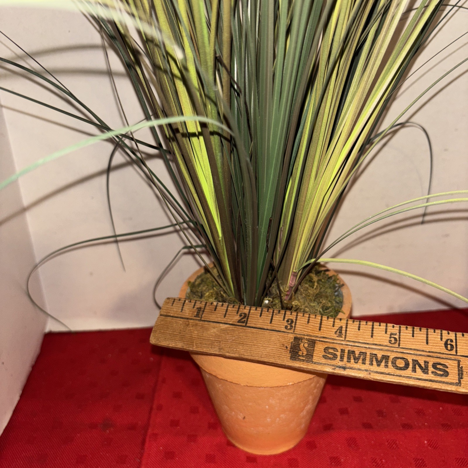 Faux Onion Grass In 4” Clay Pot-16.5” Tall- Estate Find