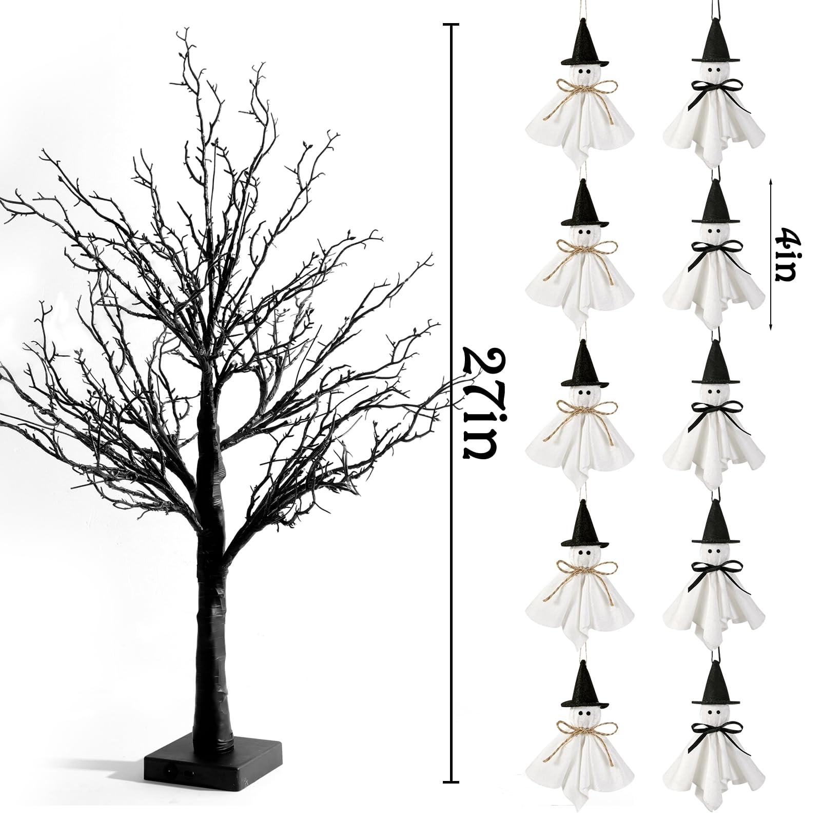 Halloween Decor Black Tree: 27″ Spooky Lighted Artificial Tree with 10pcs Hat…