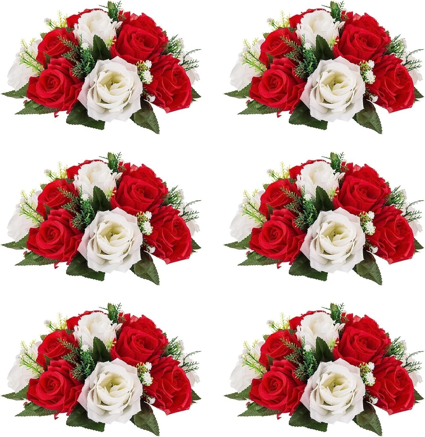 6 Pcs Artificial Rose Flower Ball Arrangement Bouquets Red White Wedding Decor