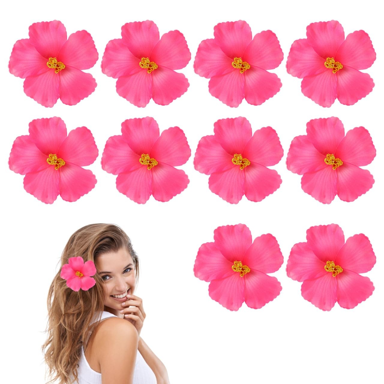 Artificial Pink Hibiscus Flowers, 10Piece 4inch Large EVA Foam Hawaiian Tropi…