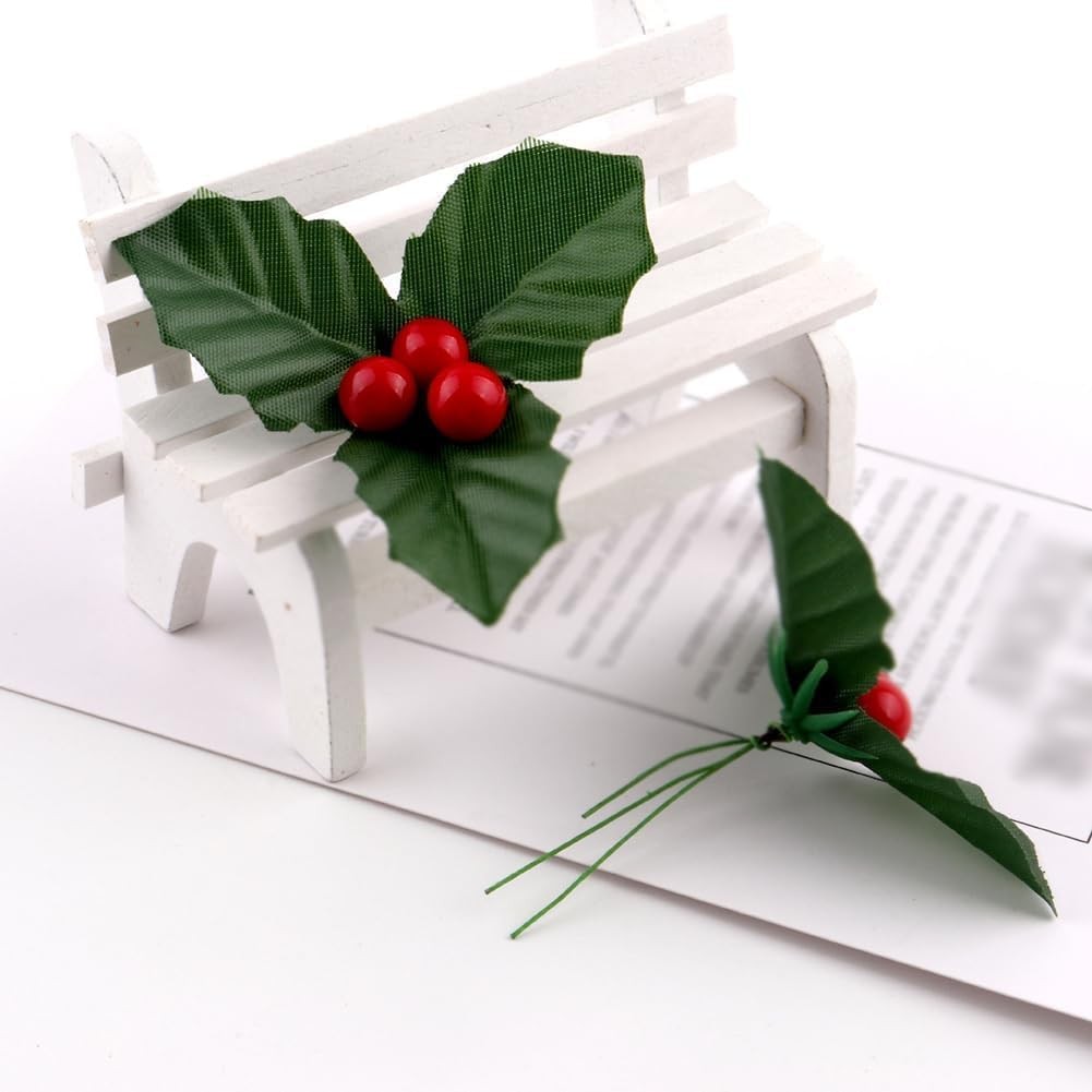 10Pcs Christmas Holly Berries Faux Flowers with Leaves Xmas Picks Christmas W…