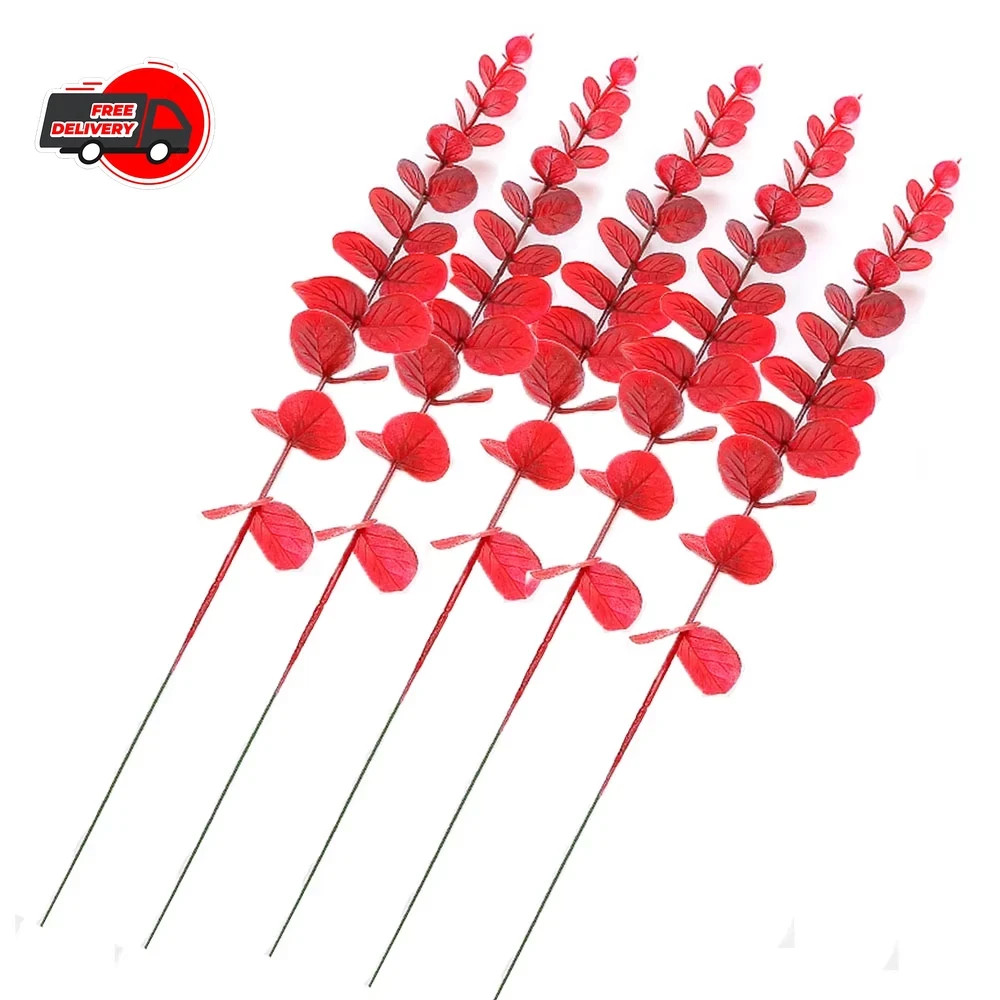 5PCS Gold Artificial Eucalyptus Eucalyptus Branch Stems Wedding Home Greenery De