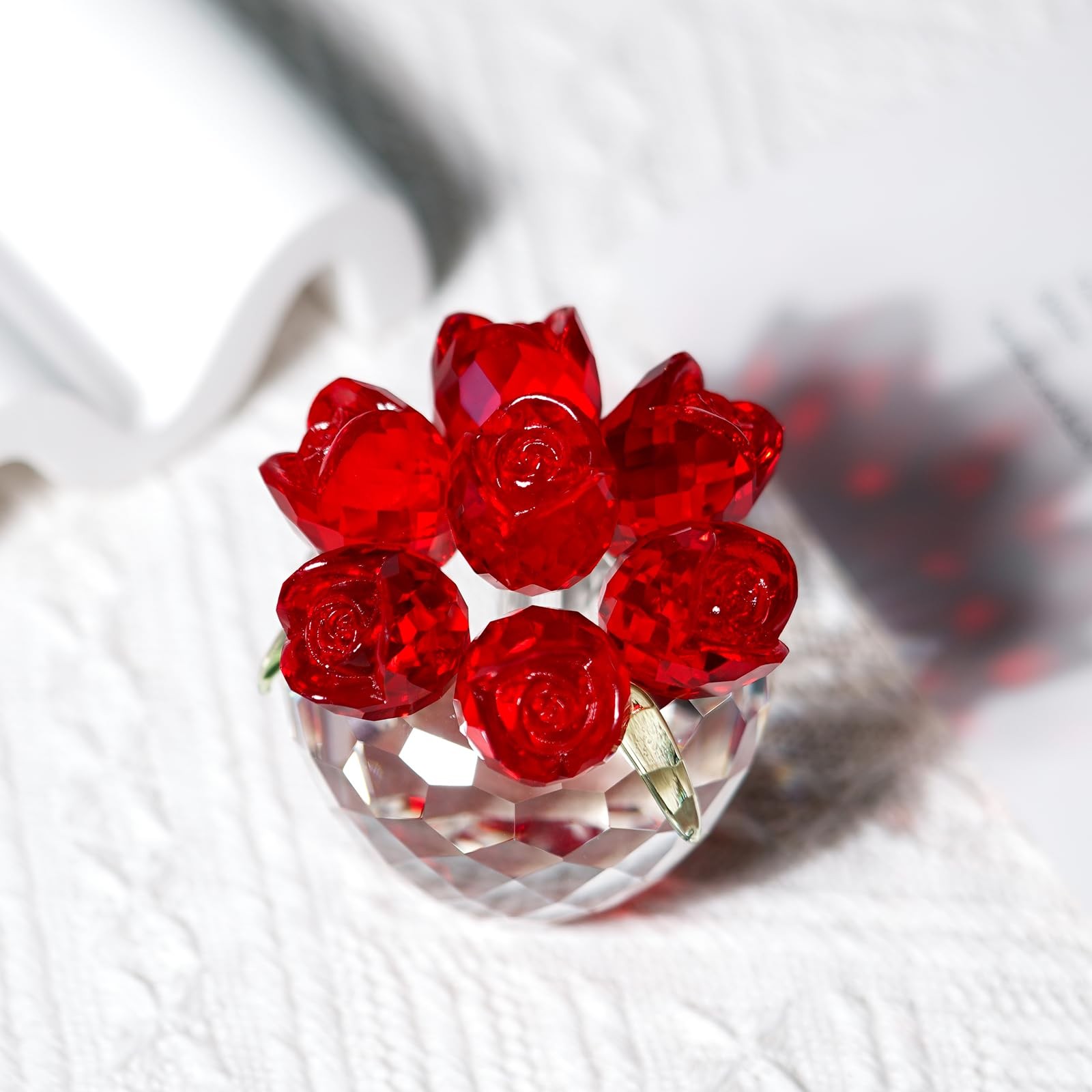 Crystal Red Rose Figurine Ornament,Rose Flower Gifts for Wife Mom Girlfriend,…
