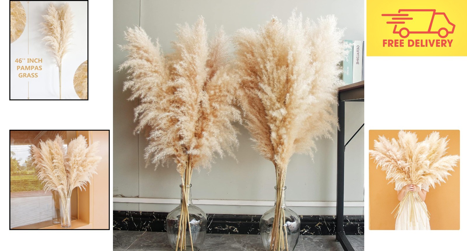 Versatile 10 Stems 40” Pampas Grass – Ideal for Weddings & Farmhouse Style