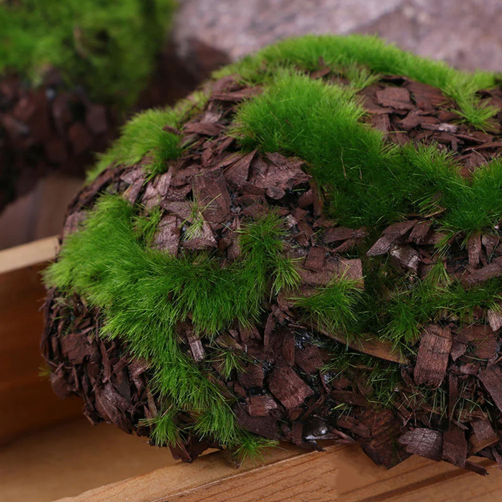 6pcs/Pack Green Moss Stone Artificial Grass Wood Fake Rock Blocks Simulation
