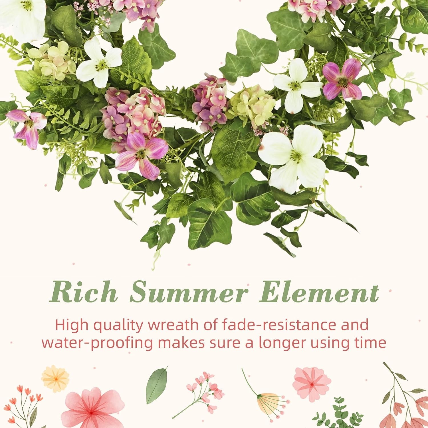 20″ Handcrafted Floral Wreath with Pink Hydrangeas – Ideal for Any Occasion