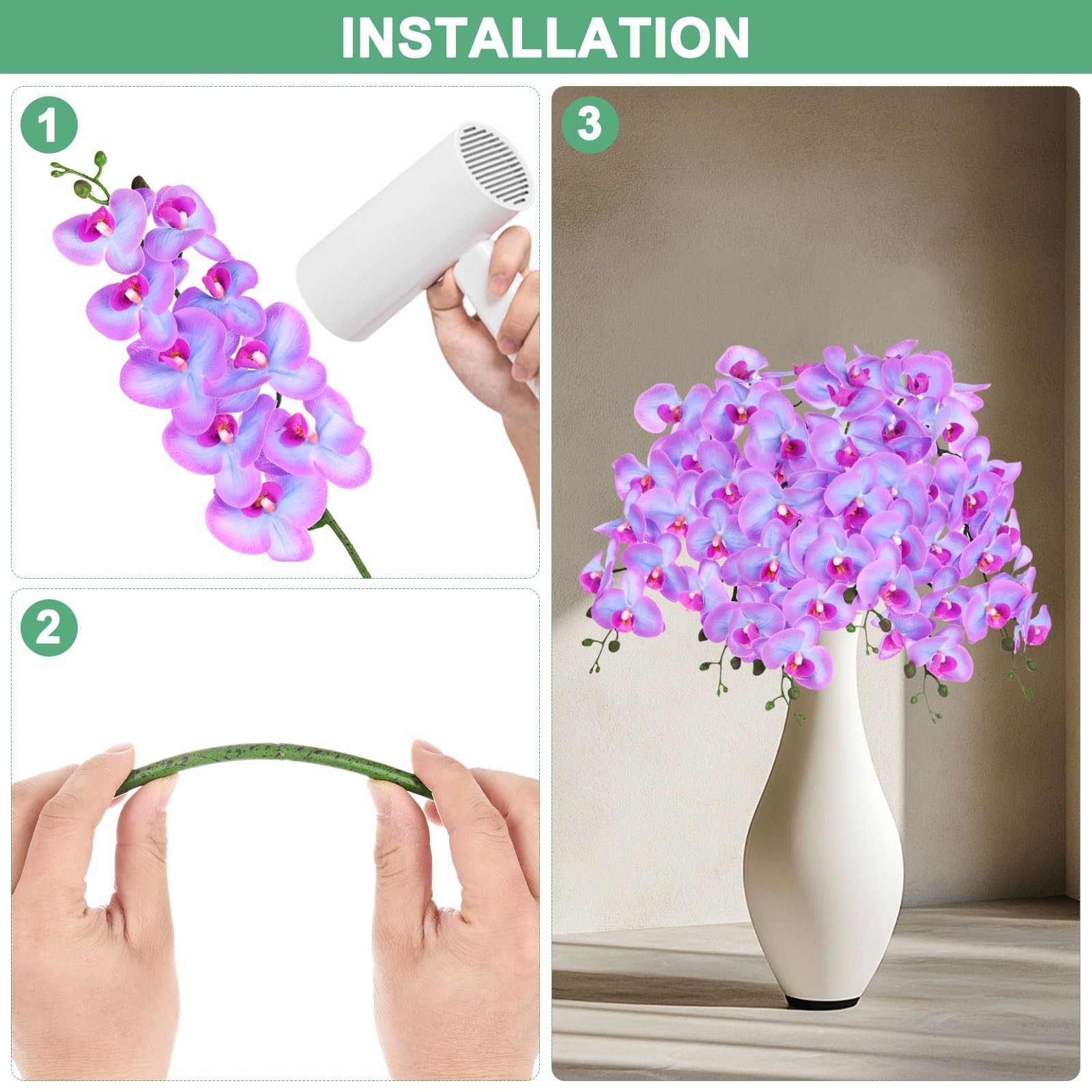 6-Pack Artificial Orchid Flowers 9 Large Petals 37 Inch Faux Phalaenopsis Sil…