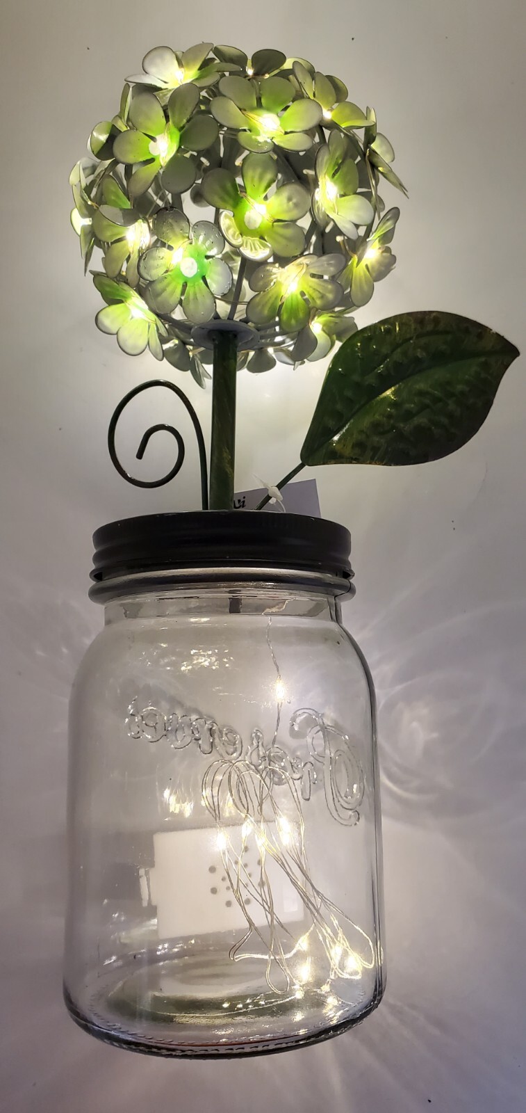 LED Lighted Metal Hydrangea in Jar with fairy ligh, Ultimate In.. Green. Q7