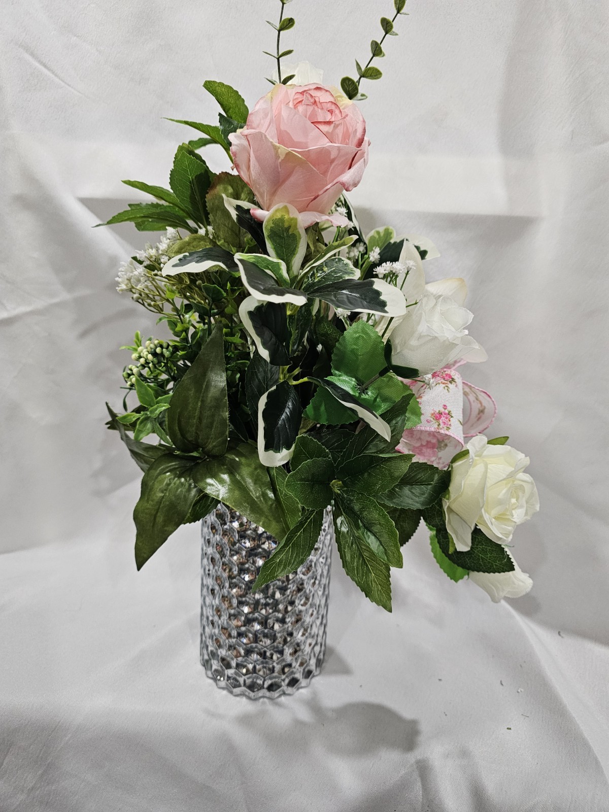 Pink Peoniesm, Roses and Lily Artificial Flowers with Baby Breath Accent