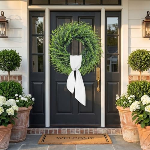 26”Large Artificial Boxwood Wreath for Front Door, All Year Round 26inches