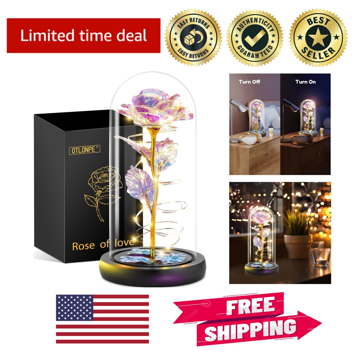 Handcrafted Colorful Glass Rose with LED – Forever Beauty for Loved Ones