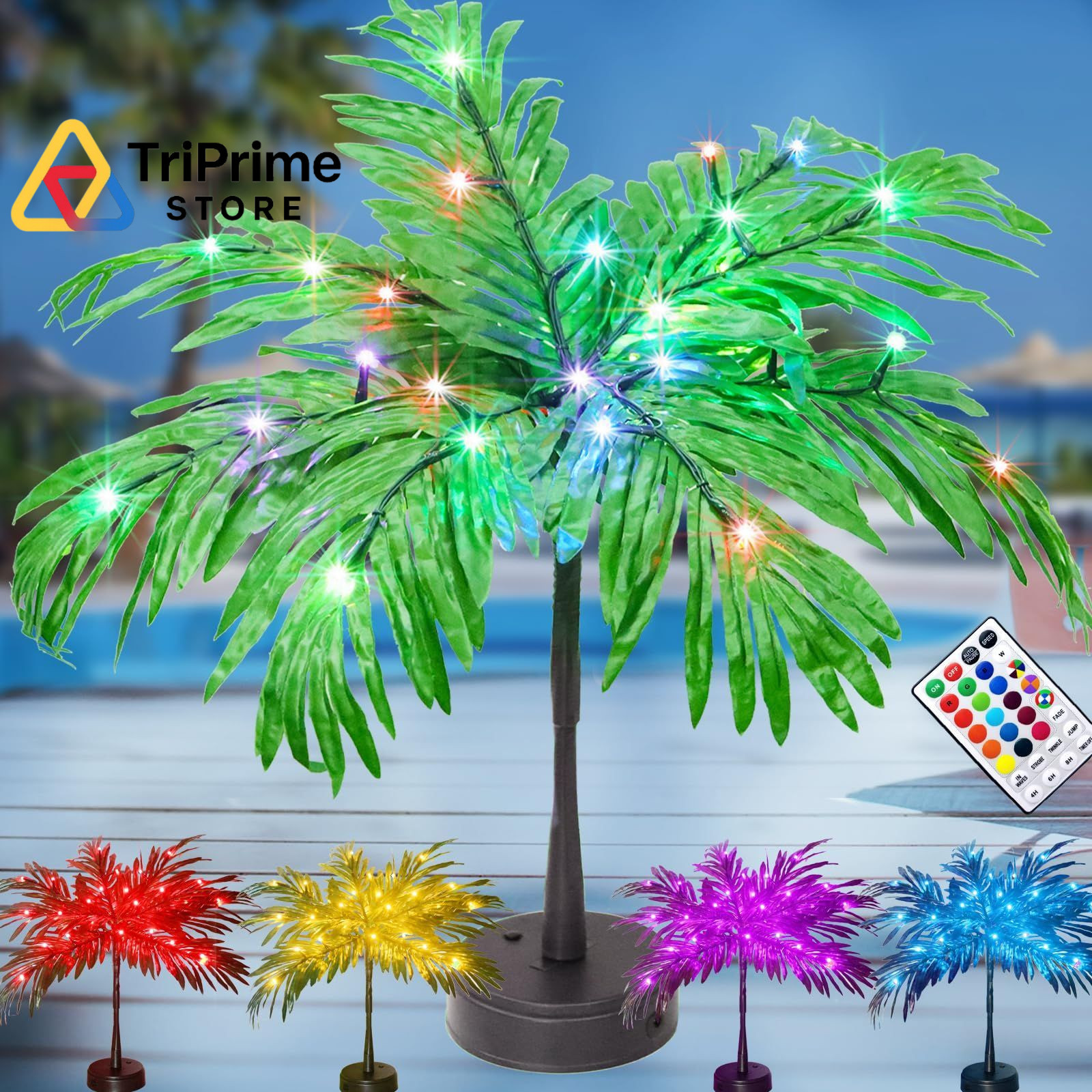 28 Colors Changing Light Up Palm Tree Table Decor, 1ft 1in, Color