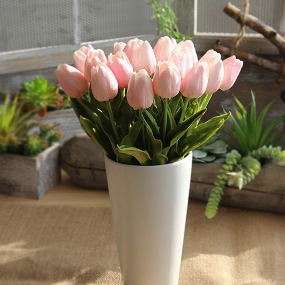 10 PCS Artificial Flowers Real Touch Mini PU Tulips Bouquet Pink Decor