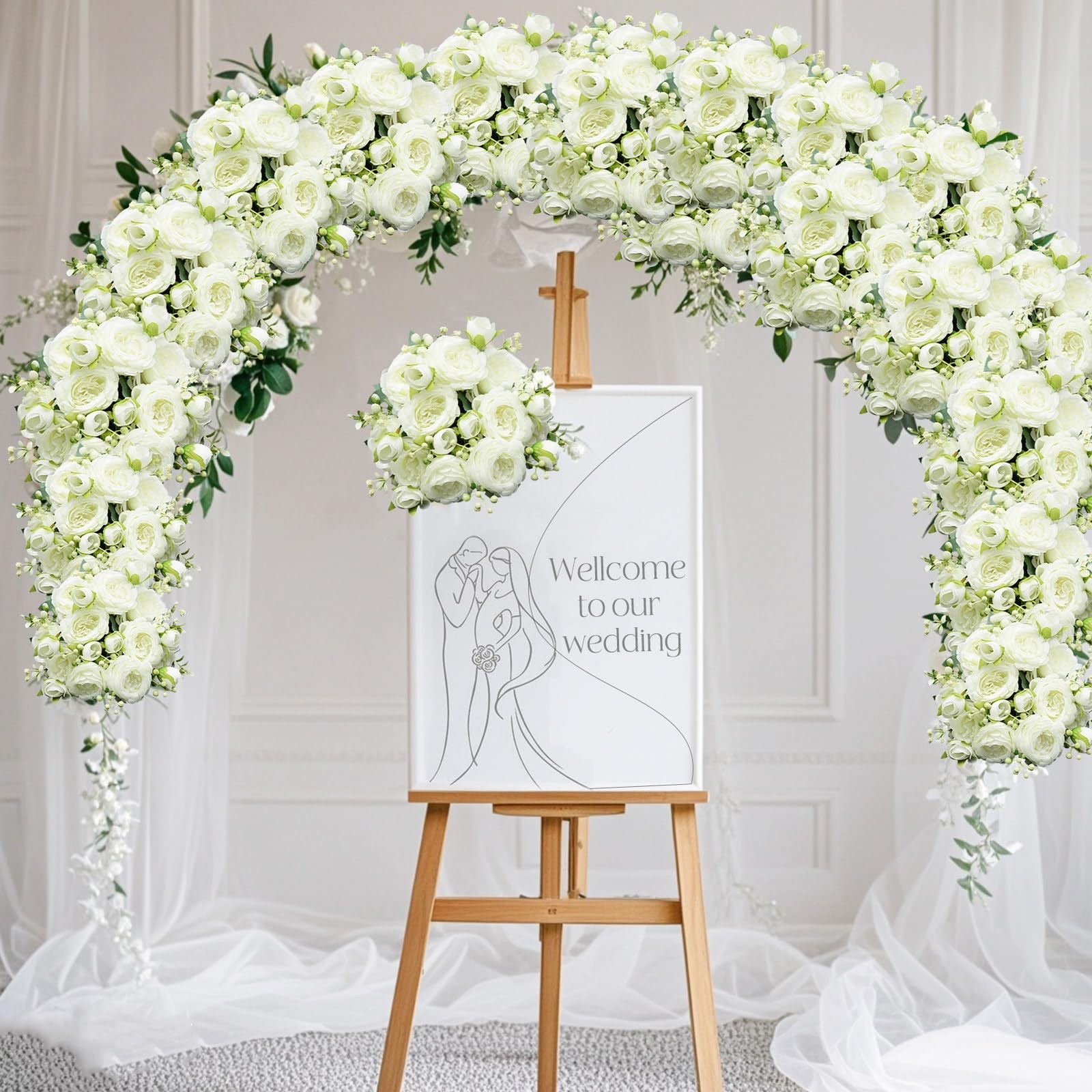 2 PCS Artificial Flowers Bouquet 10 PCS Austin Rose Heads White Peonies