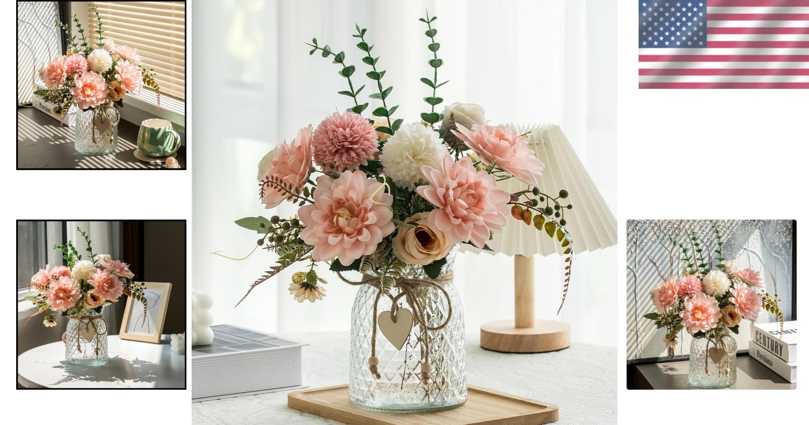 Faux Floral Centerpiece with Pink Dahlia and Eucalyptus – Perfect for Home Decor