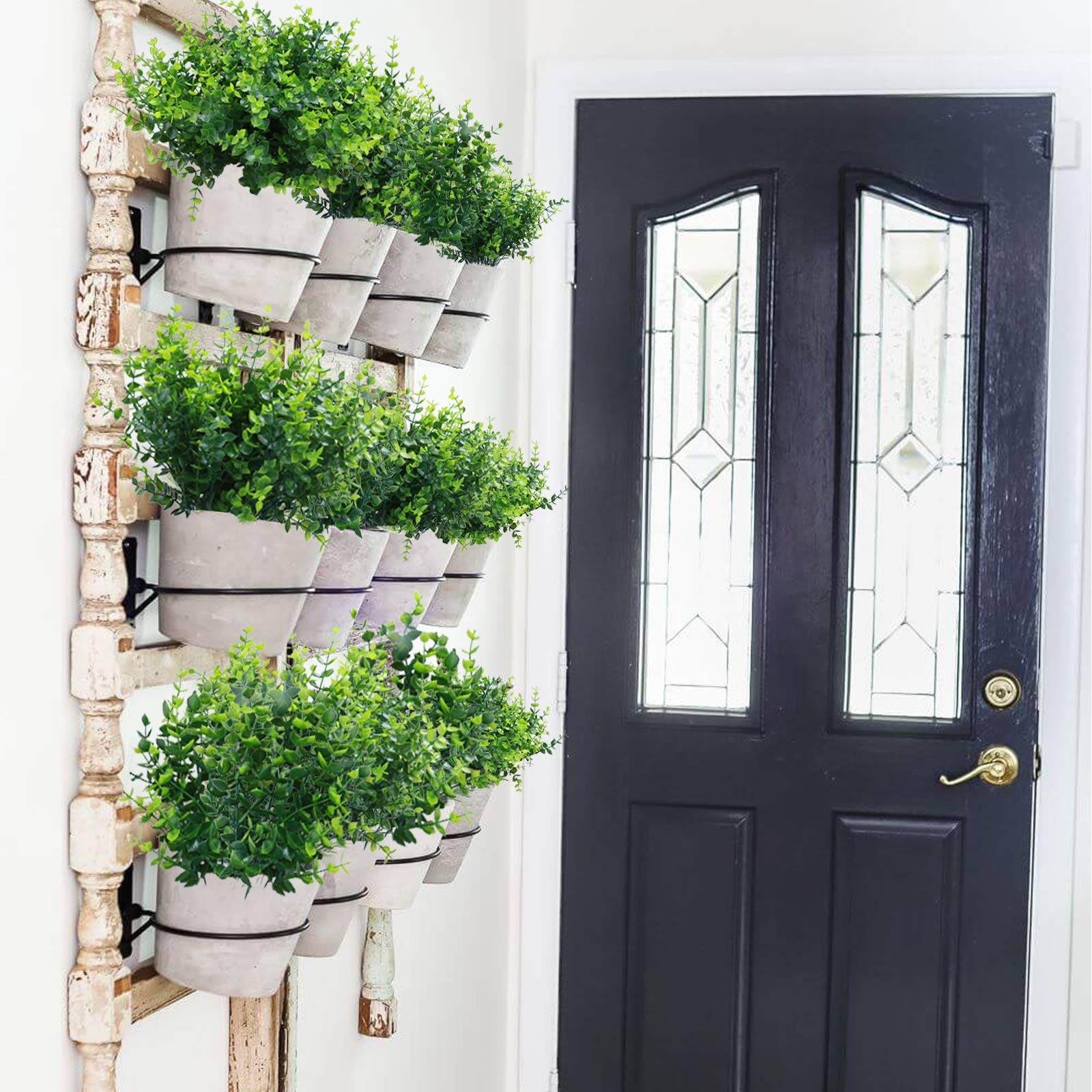 10 Pack Artificial Boxwood Stems UV Resistant Faux Greenery Stems Fake Greene…
