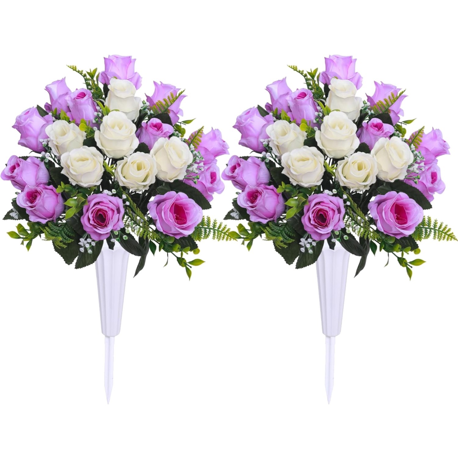 Set of 2 Artificial Cemetery Flowers with Vase,Grave Memorial Flowers,Artificial