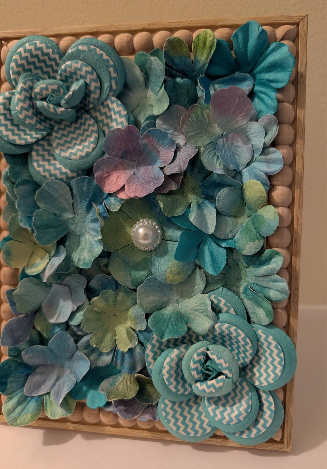 blue white purple green cardstock floral handmade picture decor faux wood frame