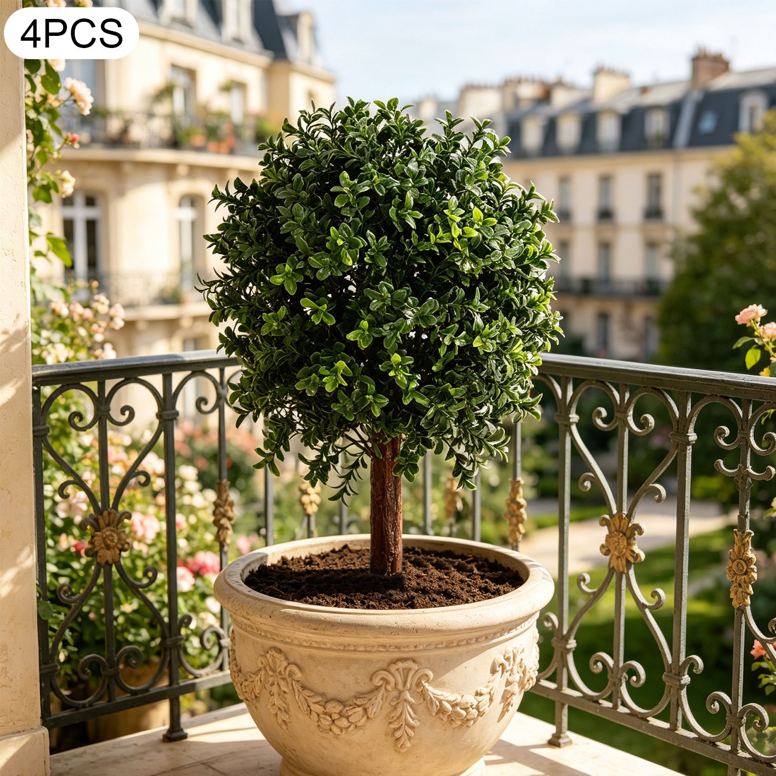 4 Pcs 25.6inch Artificial Boxwood Topiary Ball Trees with Ground Spikes