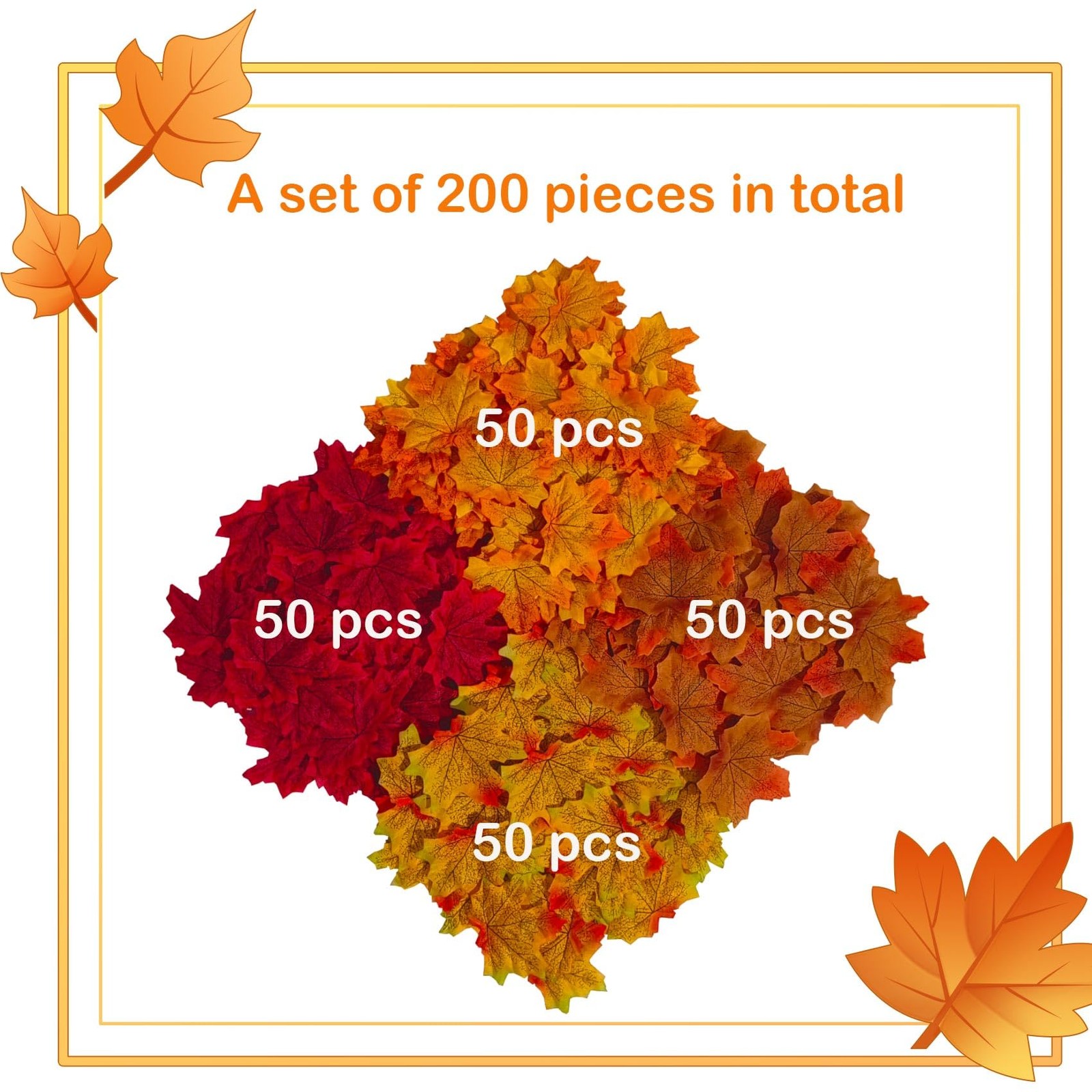 200psc Fake Fall Maple Leaves – Artificial Autumn Leaf Decorations for Home P…