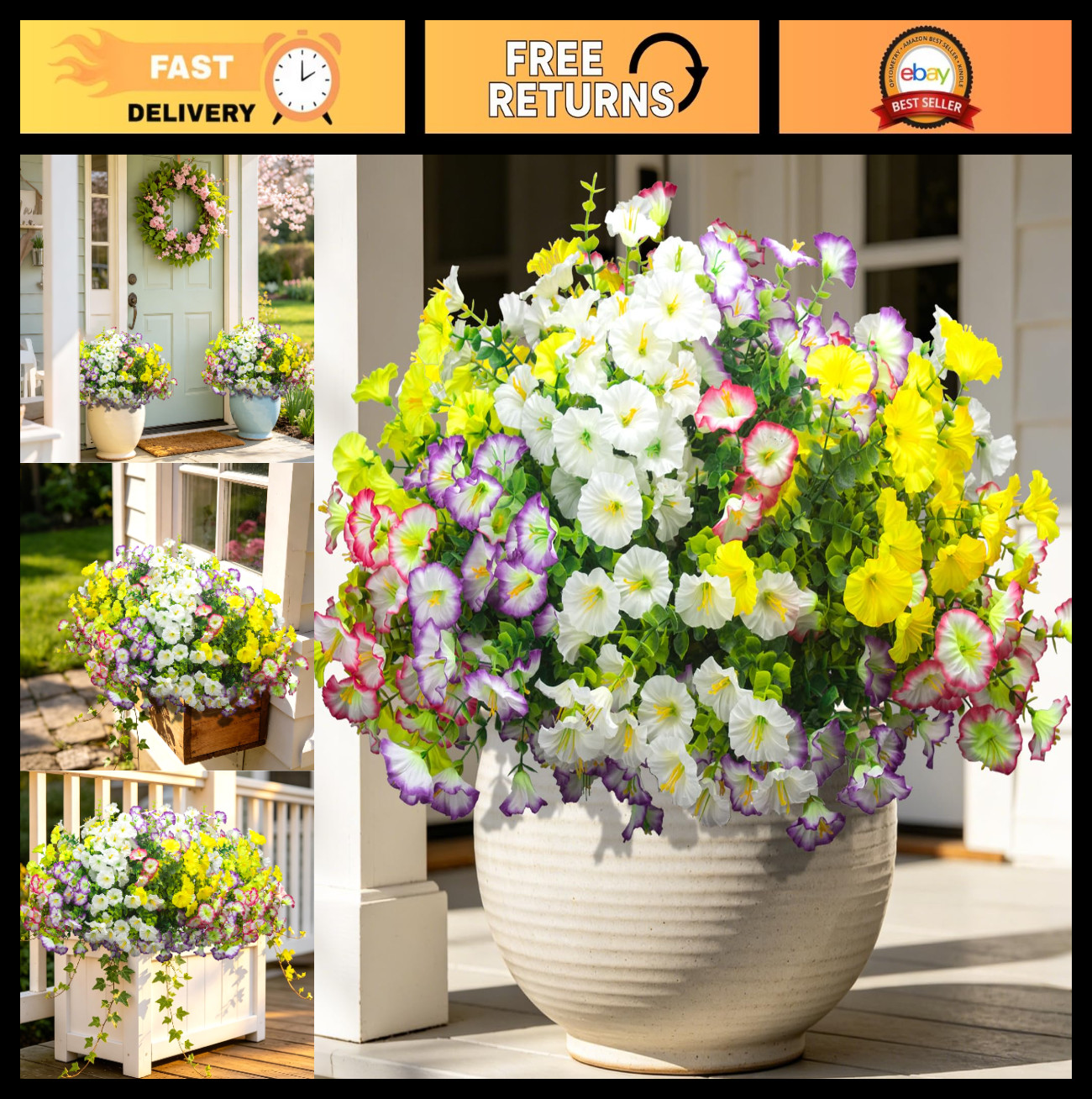 16 Bundles UV Resistant Morning Glory Fake Flowers for Outdoor Garden Decor