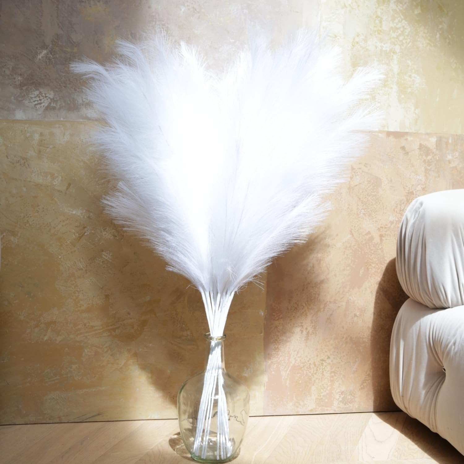 Faux Pampas Grass Tall, 9 PCS 43”/ 110 cm Large Fluffy White Pampas Grass, Fake