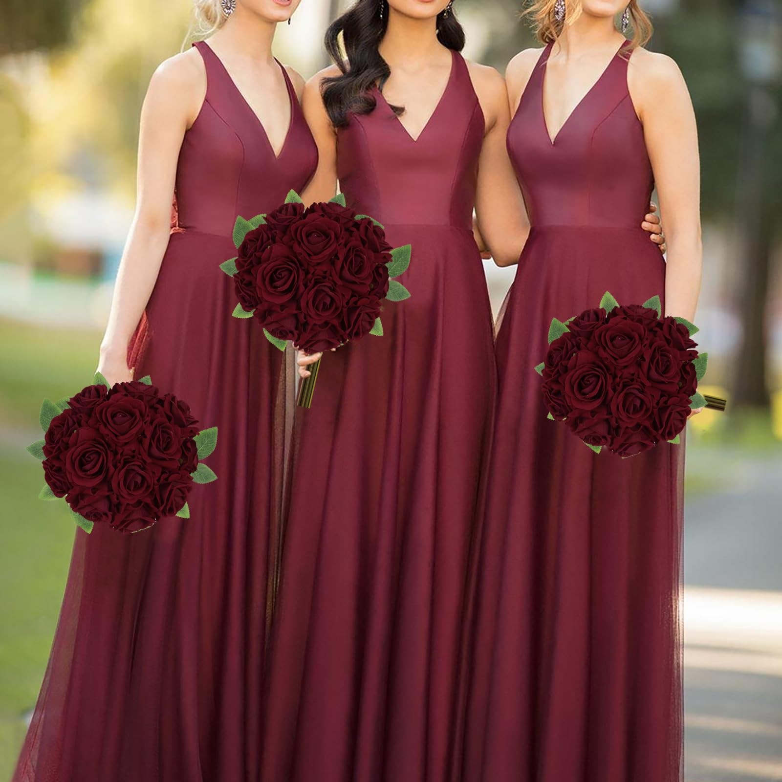 Burgundy Velvet Artificial Roses 16 PCS Maroon Flowers 3.15″ Silk Rose