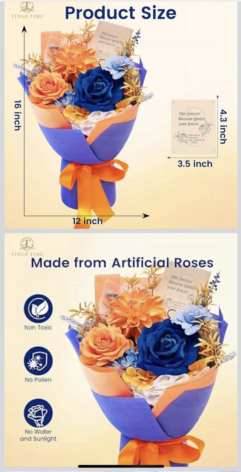 TINGE TIME Artificial Rose, Dahlia & Hibiscus Bouquet Blue Orange 16 in
